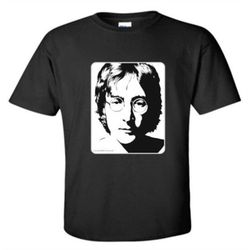 John Lennon Adult Black Crew T-shirt - Liverpool Classic Rock Music Legend - Imagine - UK T1