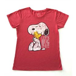 Snoopy and Woodstock hug t shirt, red, size womens 2Xl