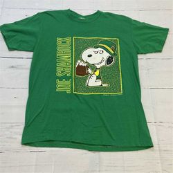 Vintage Snoopy Joe Shamrock St Patricks Day Green T Shirt Men Size Large