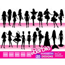 Barbi Doll Silhouettes Bundle Babe Dance Cheer Mermaid Princess Pink | SVG PNG JPG Clipart Digital Download Sublimation