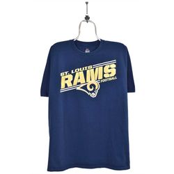 Vintage St. Louis Rams shirt, 90s NFL USA American football short sleeve navy blue graphic crewneck   AU XLarge