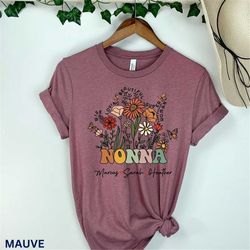 Custom Nonna Shirt With Grandkids Names Mother's Day Gift Nonna Wildflowers TShirt Grandmas Garden Shirt Personalized Fl