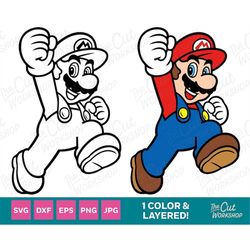 Mario Jumping Fist Super Mario Layered 1 Color | SVG Clipart Digital Download Sublimation Cricut Cut File Png Dxf Eps Jp
