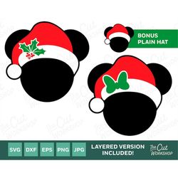 Santa Hat Christmas Mickey Minnie Mouse Ears Holly Berries | SVG Clipart Images Digital Download Sublimation Cricut Cut