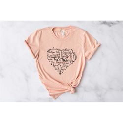 Heart Shape Mother Word Shirt, Mother's Day T-Shirt, Mother's Heart Shirt, Mother Shirt, Love Heart Shirt,Gift for Mothe