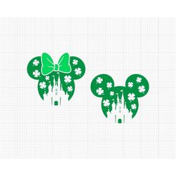 Saint Patrick's Day, Clover, Castle, Mickey Minnie Mouse, Ears, Bow, Matching, Couple, Lucky, Svg and Png Formats, Cut,