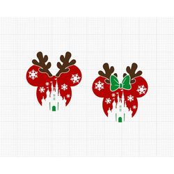 Christmas, Mickey Minnie Mouse Head, Reindeer Antlers, Snowflakes, Svg and Png Formats, Cut, Cricut, Silhouette, Instant