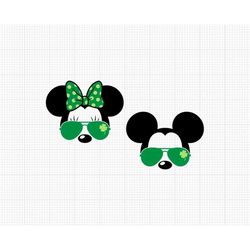 Saint Patrick's Day, Clover, Mickey Minnie Mouse, Ears, Bow, Sunglasses, Matching, Couple, Svg and Png Formats, Cut, Cri