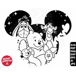 Winnie the pooh SVG ears tigger piglet eeyore roo png dxf clipart , cut file outline silhouette