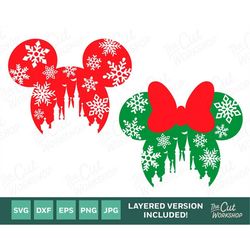 Magic Kingdom Castle Snowflakes Mickey Minnie Mouse Ears | SVG Clipart Images Digital Download Sublimation Cricut Cut Fi