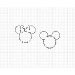 Mickey Minnie Mouse, Ears, Bow, Outline, Hand-drawn, Sketch, Matching, Couple, Svg and Png Formats, Cut, Cricut, Silhoue