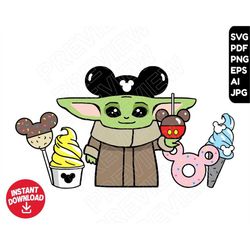 Baby Yoda SVG , ears snacks, clipart vector cut file Layered by color
