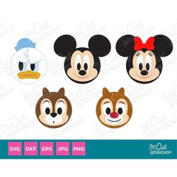 Mickey Minnie Donald Chip Dale Round Characters Disneyland Disneyworld Trip SVG Clipart Digital Download Sublimation Cri