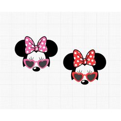 Valentine's Day, Minnie Mouse, Pink Red Polka Dot Bow, Heart Sunglasses, Svg and Png Formats, Cut, Cricut, Silhouette, I