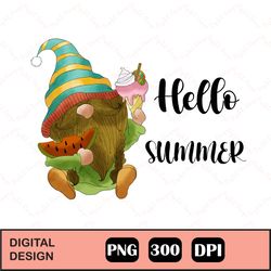 Hello Summer Gnome Png Sublimation, Gnome Summer Png Clipart, Gnome Watercolor Instant Download