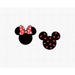 Mickey Minnie Mouse, Ears, Bow, Heart, Valentines Day, Matching, Couple, Svg and Png Formats, Cut, Cricut, Silhouette, I