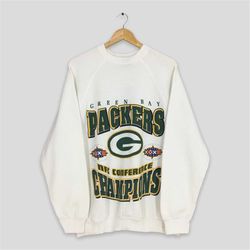 Vintage Green Bay Packers Nfl White Sweatshirt Large Green Bay Packers Super Bowl Champions Jumper Packers American Foot