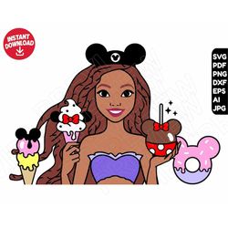 The little mermaid snacks SVG black ariel princess , african american girl , png clipart cricut , cut file layered by co