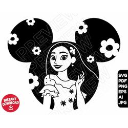 Encanto Isabela SVG Disneyland ears , flowers cut file silhouette outline