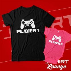 Player 1 Player 2 Matching Dad Baby Shirts Infant Bodysuit Romper One Piece Father's Day Cute Gift for New Gamer Dad Fat