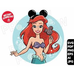 Ariel SVG The little mermaid , Disneyland , princess svg , ears , cut file layered by color