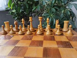 Large vintage wooden chess set USSR 1970s wood board 40x40cm Russian chess