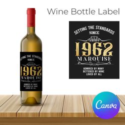 Vintage Wine Label Template, Party Wine Bottle Label, Vintage Birthday Wine Bottle Label printable Instant download