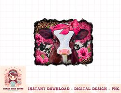 Western Baby Cow With Pink Leopard Flower Cow Lover png