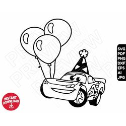 Cars birthday balloons lightning mcqueen SVG dxf png clipart , cut file outline silhouette