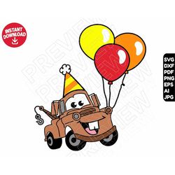 Cars birthday SVG balloons , tow mater dxf png clipart , cut file layered by color