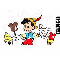 Pinoccchio SVG dxf clipart png disneyland snacks , cut file layered by color