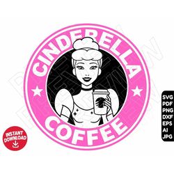 Cinderella princess SVG coffee dxf png clipart , cut file layered by color
