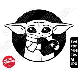 Baby Yoda SVG PNG Vector CUT File , Clipart , Love Heart