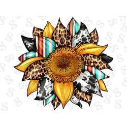 Western Sunflower Glitter Sublimation Design, Cowhide Sunflower Png, Serape Sunflower png, Leopard Sunflower Png, Sunflo
