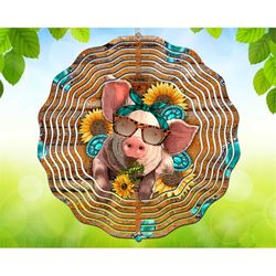 Sunflower And Gemstone Pig Wind Spinner File,Hanging Wind Spinners for Outdoors,Digital Download,Sublimation Design,Sunf