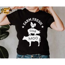 Farm Fresh Svg, Chicken Standing on Pig Standing on Cow, Cluck Oink Moo Svg, Farmer Shirt Svg, Farmlife Svg, Family, Mom