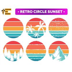Retro Sunset Svg, Png Bundle for Sublimation & Cutting Machines, Cricut, Silhouette, Iron on, Heat Press Transfer, Circl
