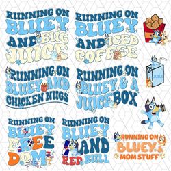 6 File Running On Blue Dog & Coffee PNG, Bluey Design PNg, Instant Download
