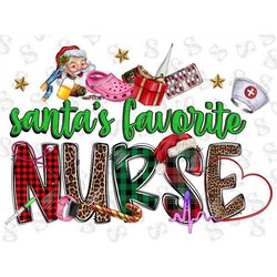 Santa's Favorite Nurse Sublimation Design, Nurse Christmas Png, Stethoscope Png, Christmas Trees, Coffee Png,Nurse Png,D