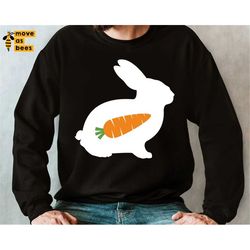 White Rabbit with Carrot Svg, Funny Easter Shirt Svg, Silhouette, Sublimation Png, Cricut Design for Kids, Boy, Girl, Mo
