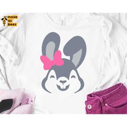 Cute Bunny with Bow, Baby Girl Easter Shirt Svg Design, Cricut, Silhouette, Rabbit Head Svg, Png, Printable Sublimation