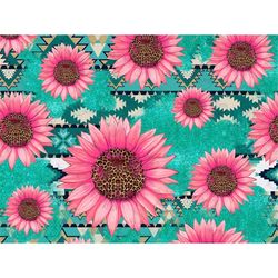 Western Aztec Pink Sunflowers Seamless Pattern Png Sublimation Design, Turquoise Sunflower Seamless Pattern Png,Aztec Se