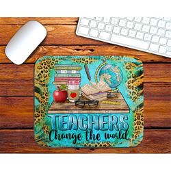 Teachers Change The World Mouse Pad Png Sublimation Design, Teachers' Day Mouse Pad Png,Teacher School Books Png,Apple T