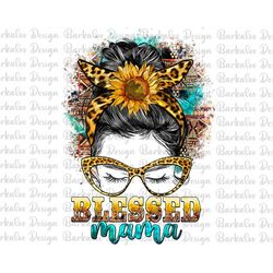 Western Sunflower Blessed Mama Messy Bun Png Sublimation Design, Leopard Messy Bun Mama Png, Blessed Mama Png, Mother's