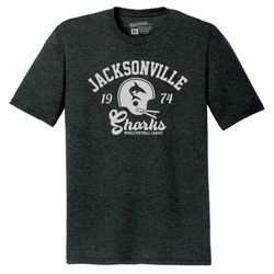 Throwbackmax Jacksonville Sharks 1974 WFL Football  Premium Tri-Blend Tee Shirt - Black Heather