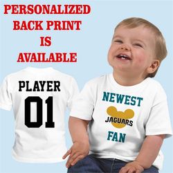 Jaguars fan baby t-shirt, Newest Jaguars fan, Mickey baby Bodysuits, Funny Bodysuit, Child boy's custom birthday gift Ki