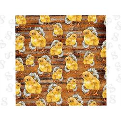 Chick Seamless Pattern Sublimation Design, Daisy Seamless Png, Western Seamless Pattern Png, Rubber Chick Seamless Png D