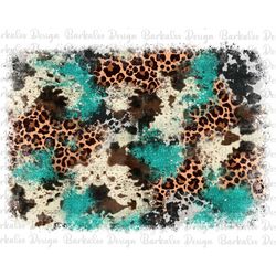 cowhide leopard turquoise glitter background png sublimation design, western background png,distressed western pattern,l