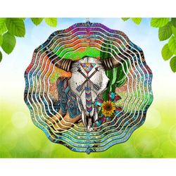 Western Bull Skull Wind Spinner File,Hanging Wind Spinners for Outdoors,Digital Download,Sublimation Design,Western Bull