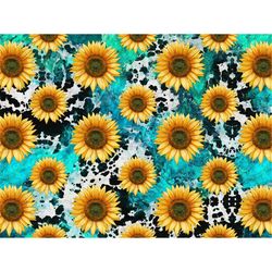 Western Cowhide Sunflowers Seamless Pattern Png Sublimation Design, Turquoise Sunflower Seamless Pattern Png, Leopard Se